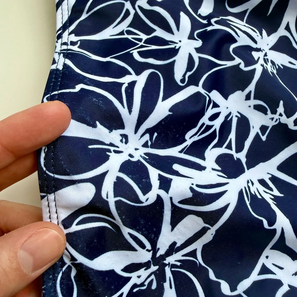 Maternity Pink Ruffle Navy Blue Floral Bikini Swimsuit Set High Waist, Size M - Picture 6 of 7